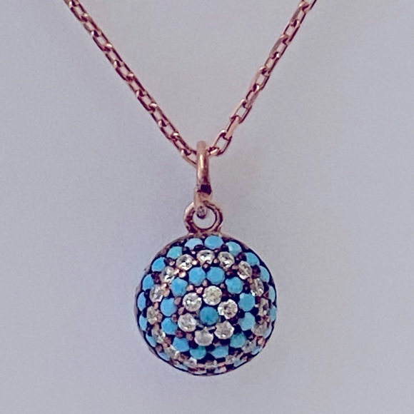 Jewelry - 🧿925 Silver blue evileye turquoise cubic zirconia necklace 14k rose gold plated